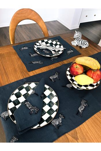 ge living Anthracite American Service - 2 Pieces Zebra Embroidered Linen