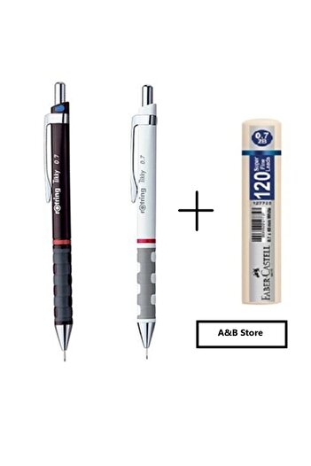 Rotring Tikky Versatil Tip Pen 0.7 Set Burgundy-white and Faber Castell Grip Min 0.7 2b 120pcs - School Set