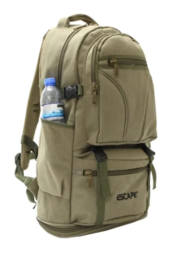 ESCAPE Outdoor Canvas Fabric Gusseted Large Size Mountaineer Backpack Beige 508