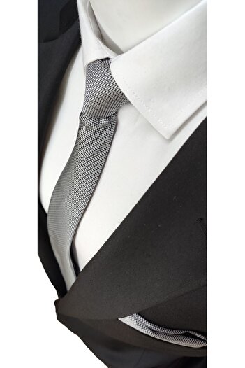Le Voux Silver Gray Color Oxford Dobby Self Patterned Tie and Handkerchief