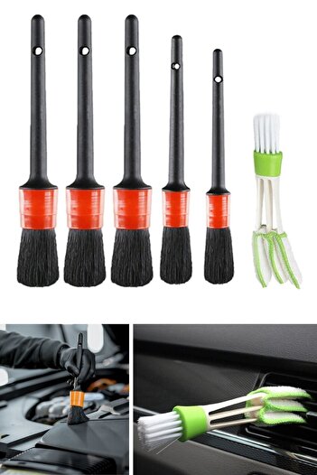 Buffer ® 3 Pieces of Soft Bristle 5+1 Detailed Vehicle Auto Cleaning Care Brush Set for Internal and External Cleaning