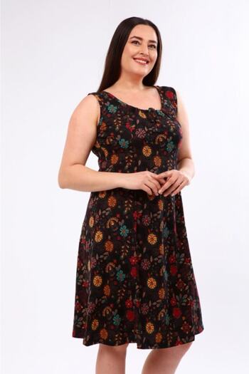 Nehir tekstil Women's Thick Strap Sleeveless Cupped Cotton Combed Plus Size Dress