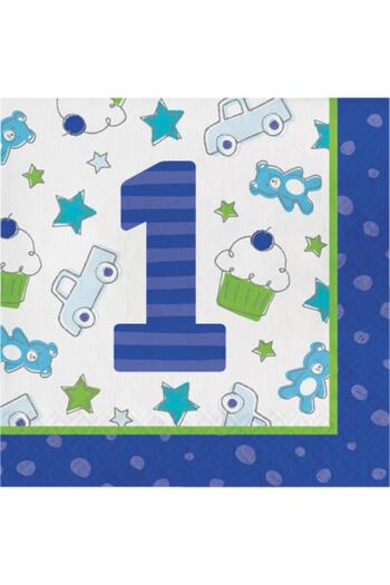 parti sürprizi 1 Year Old Boy Theme Napkin 16 Pieces