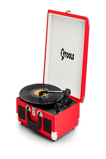 Ktools Nostalgie Plak Çalar Bluetoothlu Çanta Pikap Kırmızı Renk