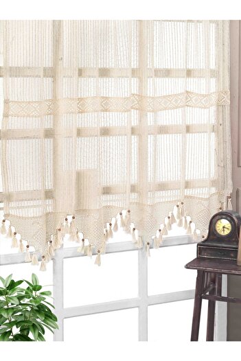 Buldan CSN Tekstil Buldan Authentic Thin Striped Striped Natural Tulle Curtain