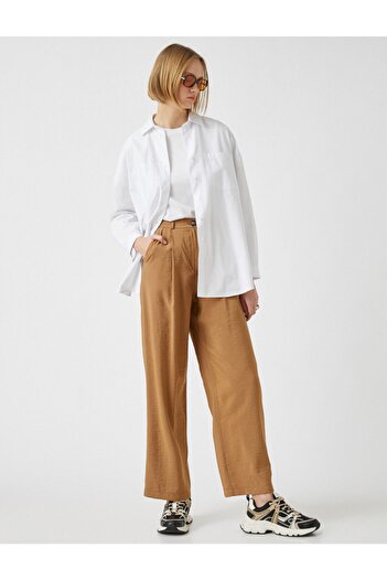 Koton Women&#39;s High Waist Wide Leg Trousers 2sak40084pw