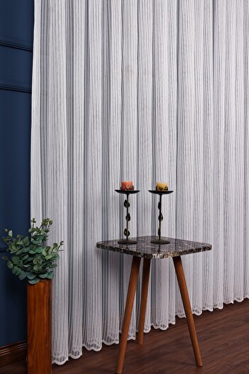 Esse Home Plain Length Striped Knitted Tulle Curtain, 200x260cm, 1/2,5 Regular Pleat,