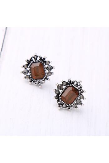 impressive Brown Stone Authentic Indian Antique Ottoman Classic Design Earrings (silver)