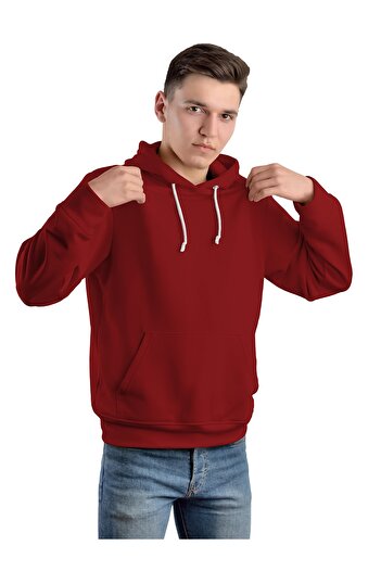 ACR Giyim Tekstil Forma Baskı Men's Burgundy Hooded Kangaroo Pocket Sweatshirt