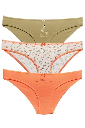 Liona Women's Orange 3-Pack Cotton Slip Panties