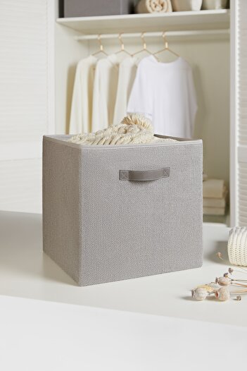 Ocean Home Textile Gri Jüt Dolap İçi Çamaşır Çocuk Odası Oyuncak Düzenleyici Katlanır Saklama Kutusu Organizer 33x30x33