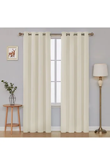 De'Vor Velvet Textured Background Curtain With Bird Eyes Ecru Off White For Planting Rustic