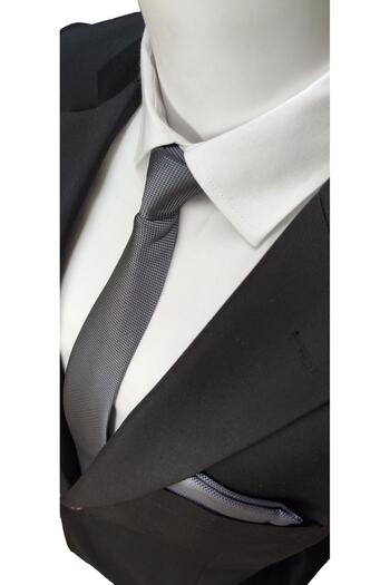 Le Voux Smoke Colored Oxford Dobby Self Patterned Tie and Handkerchief