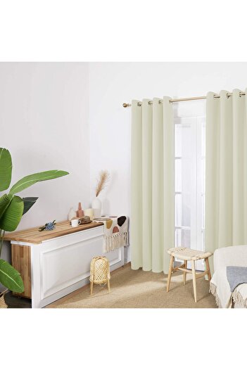 De'Vor Velvet Textured Background Curtain With Bird Eyes Ecru Off White For Planting Rustic