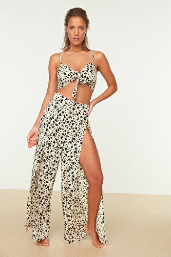Trendyol Collection Leopárdmintás hasíték részletes strand felső és alsó készletTBESS21AU0092
