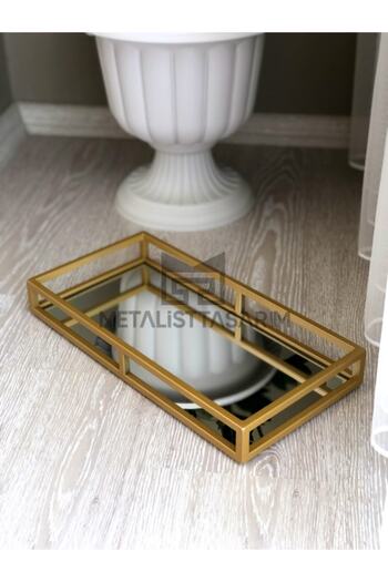 Metalist Tasarım Sefa Decorative Mirrored Tray Matte Gold Color 20x40cm