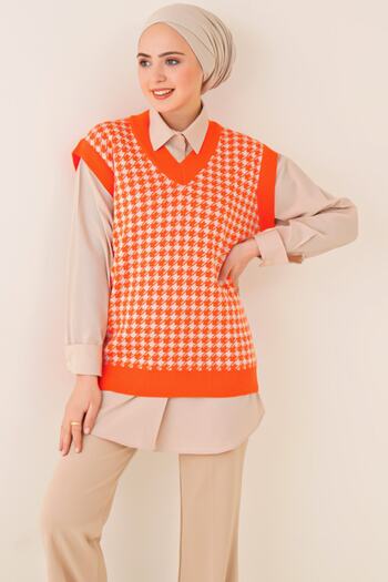 FY Giyim Fy Collection Women's Goose Feet Patterned Double Color Knitwear Sweater