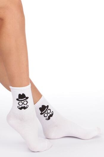 Esinti Mr Mustache Themed Socks White