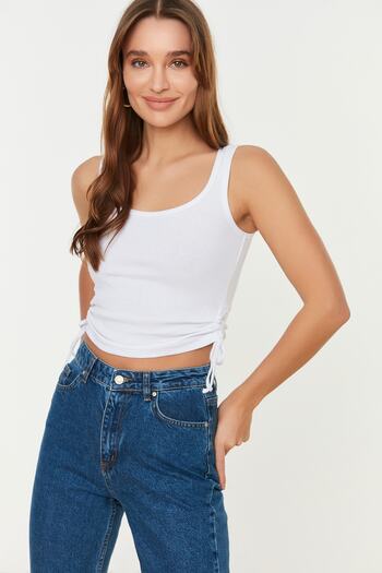 Trendyol Collection Black-White 2-Pack Gather Detailed Pool Collar Ribbed Flexible Knitted Tank Top TWOSS21AL0195