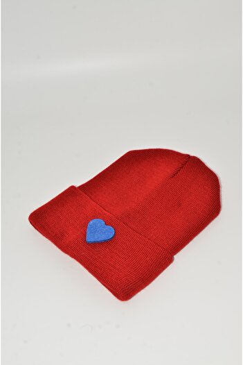 mottomia New Year/Valentine's Day Special Red Color Unisex Beret with Blue Heart Figure