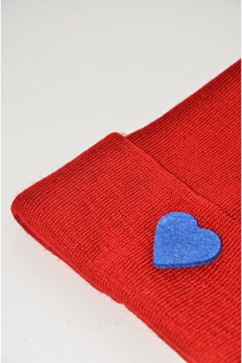 mottomia New Year/Valentine's Day Special Red Color Unisex Beret with Blue Heart Figure