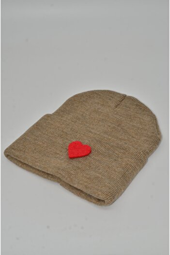 mottomia New Year/Valentine's Day Special Red Heart Figured Light Brown Color Unisex Beret