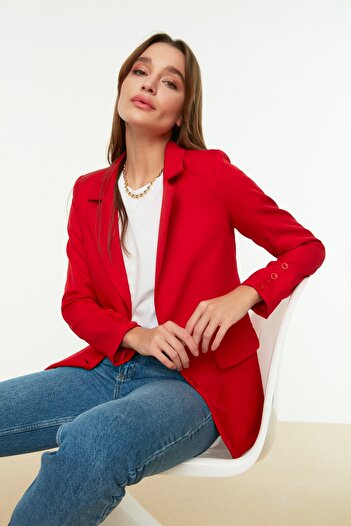 Trendyol Collection Piros, szabályos bélelt gombos szőtt blézerkabát TWOAW22CE0165
