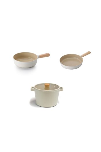 NEOFLAM Fika Cast Aluminum 4 Piece Pot - Pan Set Beige