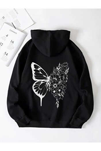 LOUİSA Φούτερ Oversize Floral Butterfly Black φούτερ