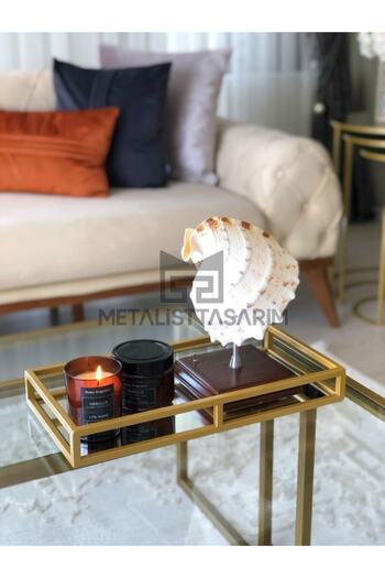 Metalist Tasarım Sefa Decorative Mirrored Tray Matte Gold Color 20x40cm