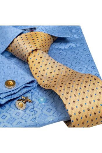Exve Exclusive Blue Diamond Pattern Double Cuff Shirt Tie Cufflink Set