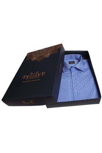 Exve Exclusive Blue Diamond Pattern Double Cuff Shirt Tie Cufflink Set