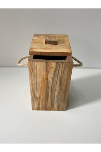 woodünya Wooden Dustbin With Rope Handle Small Size Wooden Bathroom Trash Can Kitchen Dustbin