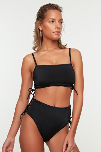 Trendyol Collection Μαύρο Shirred ψηλόμεσο Hipster μπικίνι κάτω TBESS22BA0044