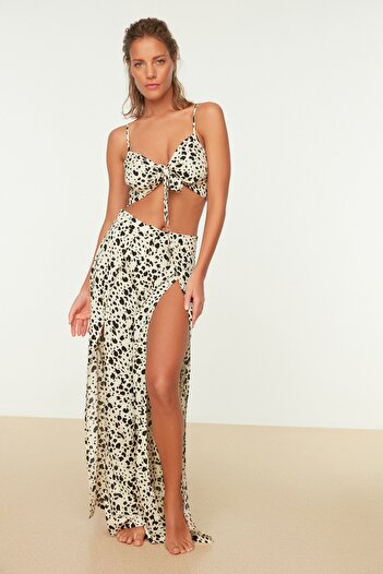 Trendyol Collection Leopárdmintás hasíték részletes strand felső és alsó készletTBESS21AU0092