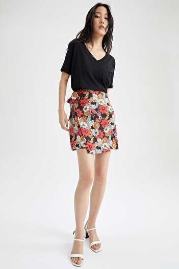 DeFacto A-Line Floral Satin Mini Skirt