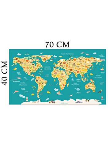 Tilki Dünyası Educational World Map Animal Kingdom Turkish Deco Kids Room Wall Sticker
