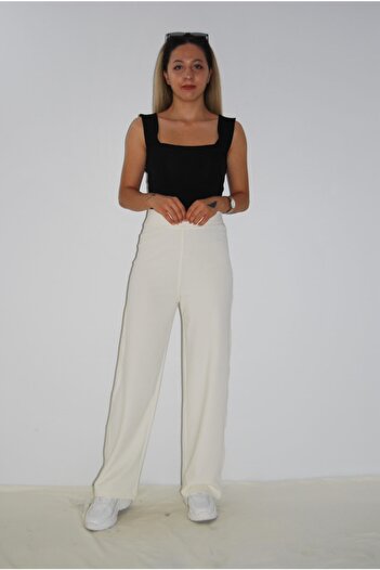 MGS LİFE Women's Wide Leg Elastic Waist Knitted Trousers