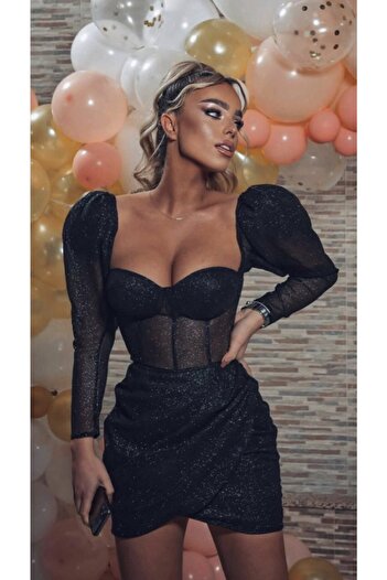 Vogue Simli Astarlı Gloplu Elbise