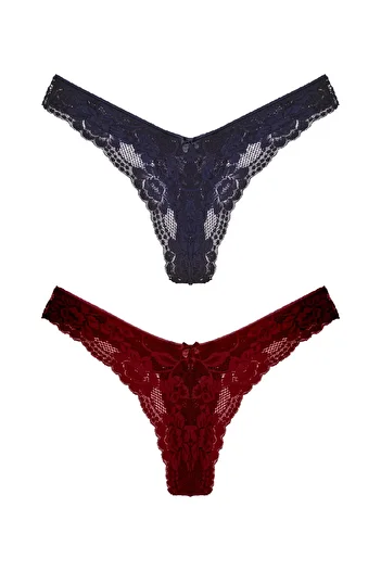 HNX 2-Piece Lace High Waist Brazilian Cut Thong Women's Panties