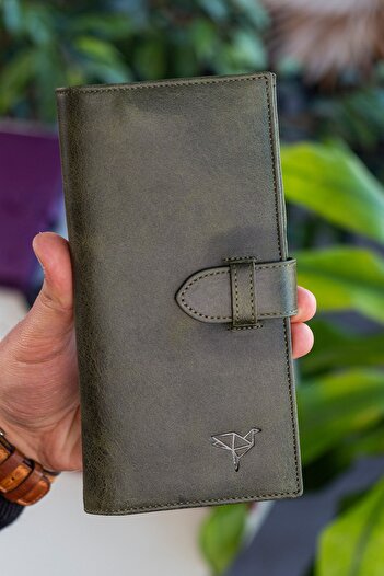 Garbalia Albert Genuine Leather Rfid Blocking Crazy Green Unisex Wallet with Phone Compartment