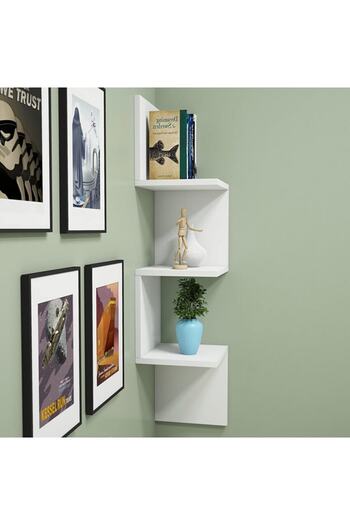Egecan Mobilya 105 cm White Bookcase Corner Wall Shelf Design Bookcase Zigzag Corner Wall Shelf