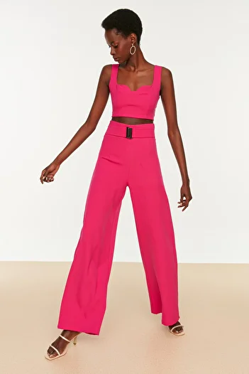 Trendyol Collection Fuchsia Belted Woven Trousers TPRSS22PL0199
