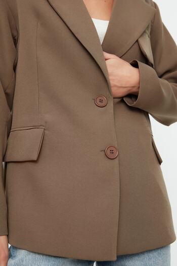 Trendyol Collection Βιζόν Oversize με επένδυση διπλού στήθους, υφαντό σακάκι TWOSS22CE0077