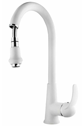 HMS White Spiral Mercury Kitchen Sink Faucet - Extending Spiral