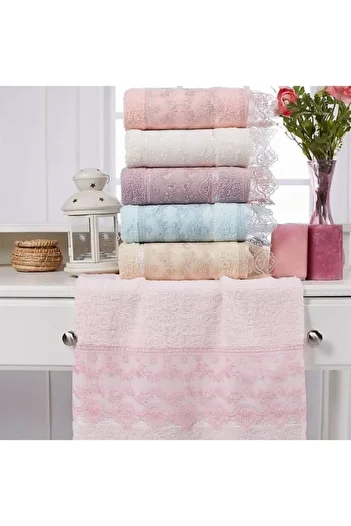 Lotusline Guipure Luxury 100% Cotton Towel 6 Pieces Lacy Extra Soft