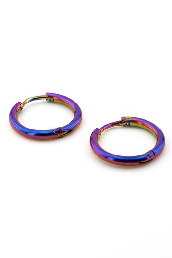 Solfera Iridescent Swivel 16mm Outer Diameter Stainless Steel Hoop Earrings E770