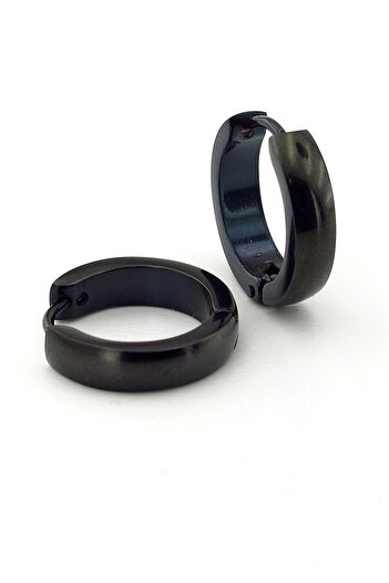 Solfera Slanted 4mm Thickness Silver Color Steel Hoop Men's Earrings E836