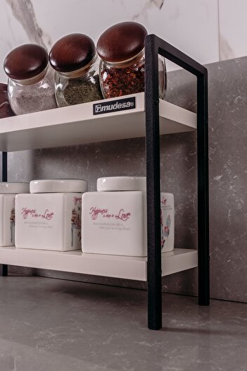 Milonsa Kitchen and Bathroom Shelf - Countertop Organizer, Spice Rack Metal-Wooden Table Top Serving Shelf