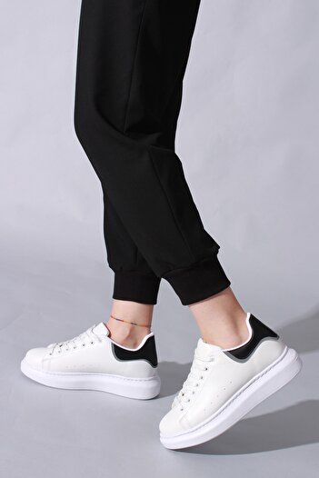 ROVIGO Women's White Black Detailed Lace Up Sneakers